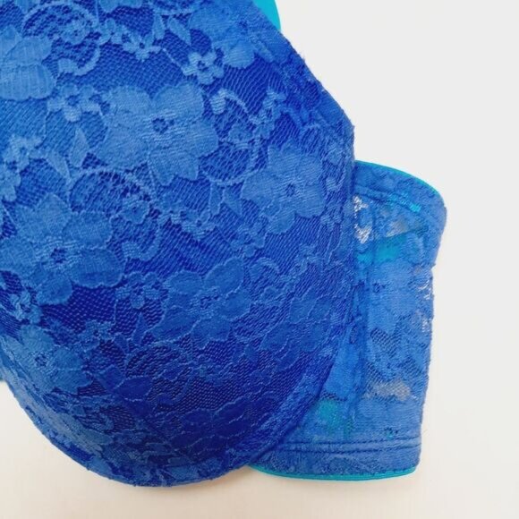 FRUIT OF THE LOOM Bra Floral Lace & Molded Cups Blue Sz 42C - Picture 6 of 14